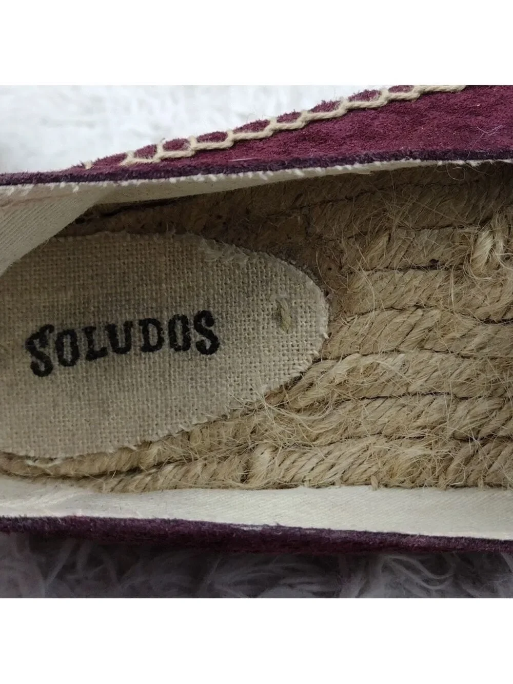 Soludos Burgundy Stitched Suede Leather Almond Toe Espadrille Platform Shoe